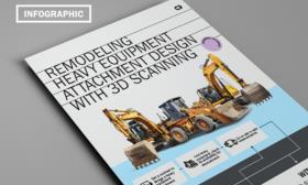 Cover image of a printed infographic with the title Remodeling Heavy Equipment Attachment Design with 3D Scanning